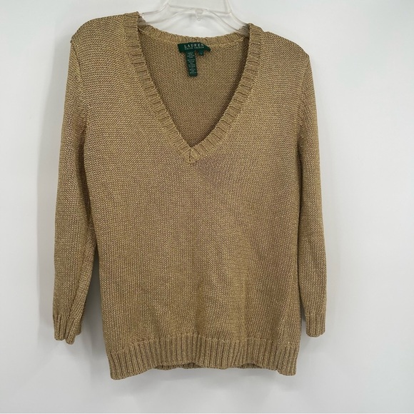 Lauren Ralph Lauren Women's Size Large Gold Metallic Sparkle Stretch Sweater - Picture 10 of 10